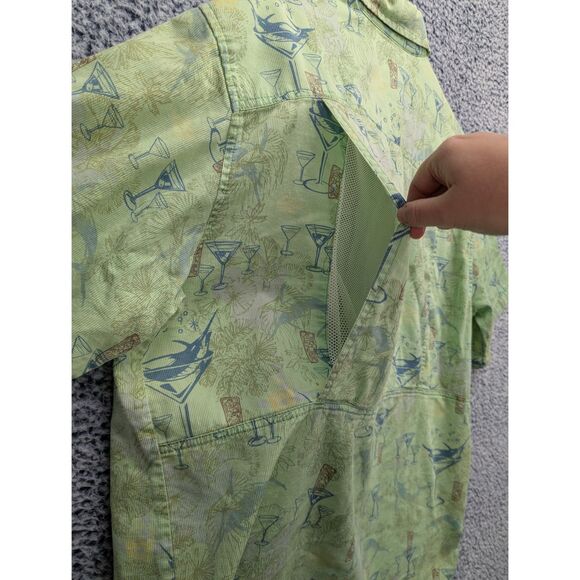 Columbia River Lodge Tiki Marlin Button Down Shirt Size L Fishing Vacation Green - Picture 9 of 13